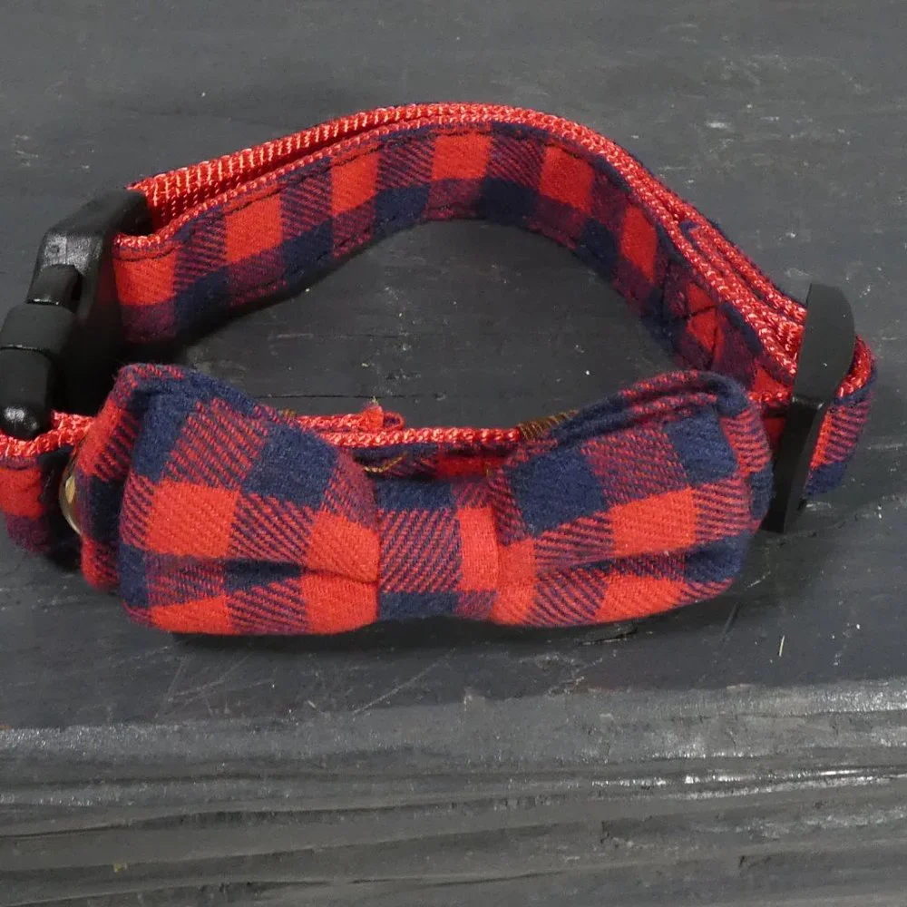 NWT Plaid flannel bowtie collar red and blue S - 10-16